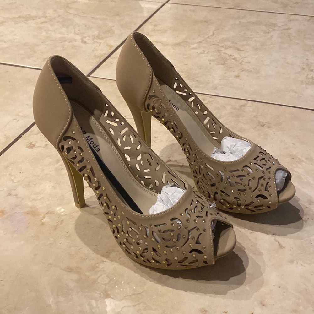 Top Moda Taupe Platform Open Toe Heels